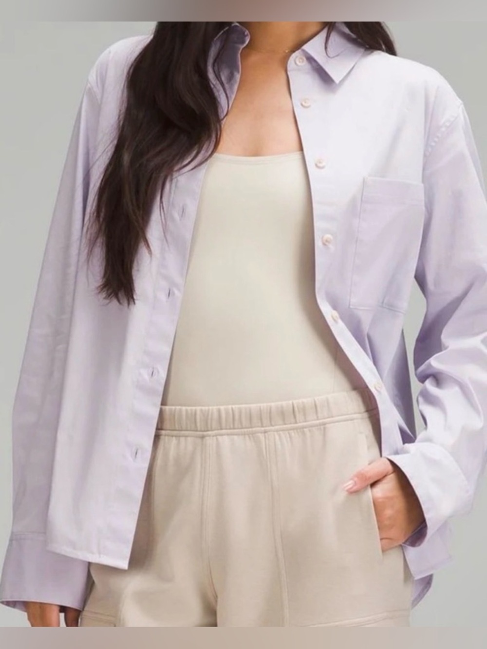 Lululemon relaxed fit cotton blend poplin button down shirt lilac size medium